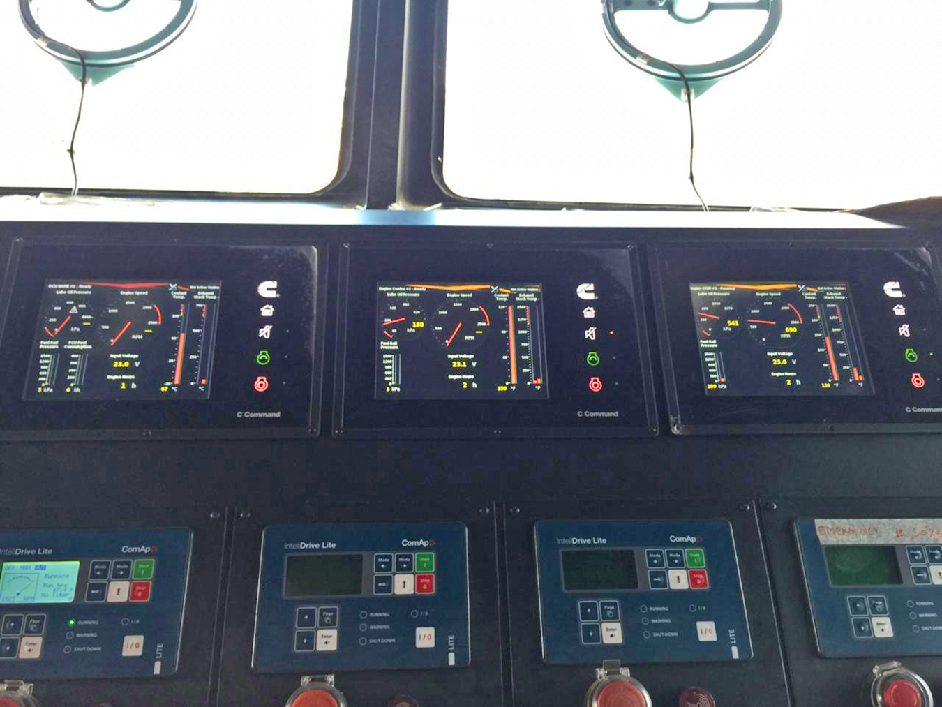 The three sets of gauges for the three Cummins KTA50 main engines in SAR103