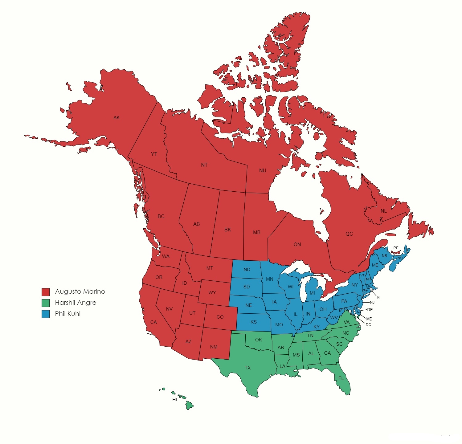 USA and Canada Sales territories 
