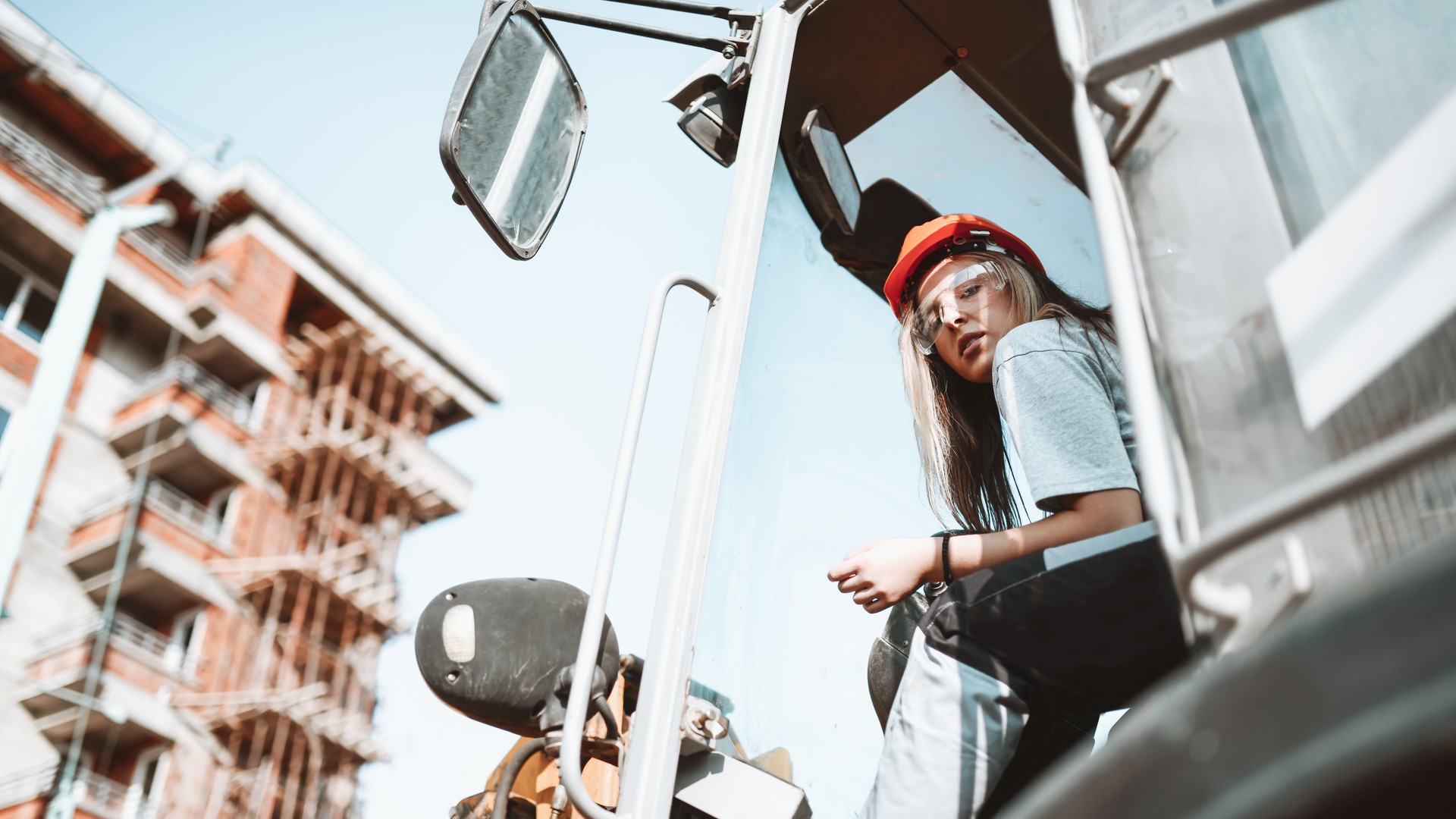 Woman working on construction site