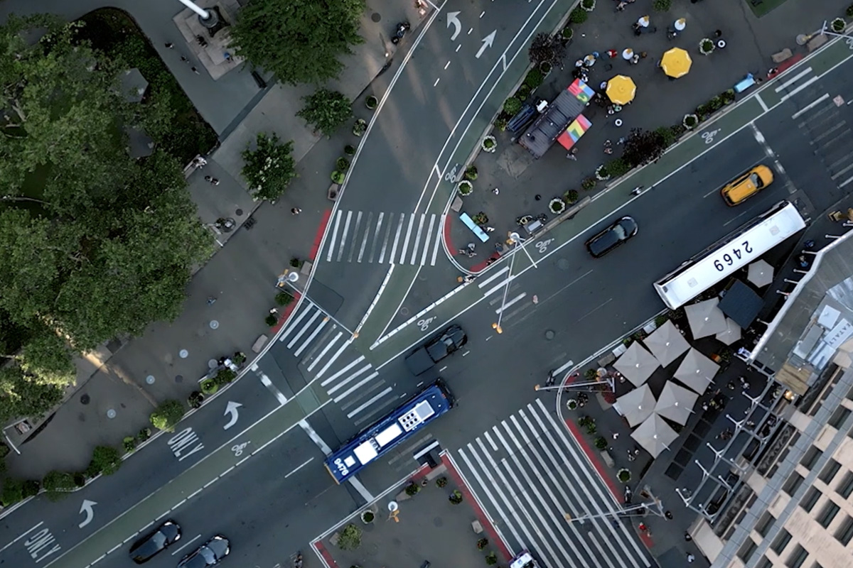 drone view of city streets