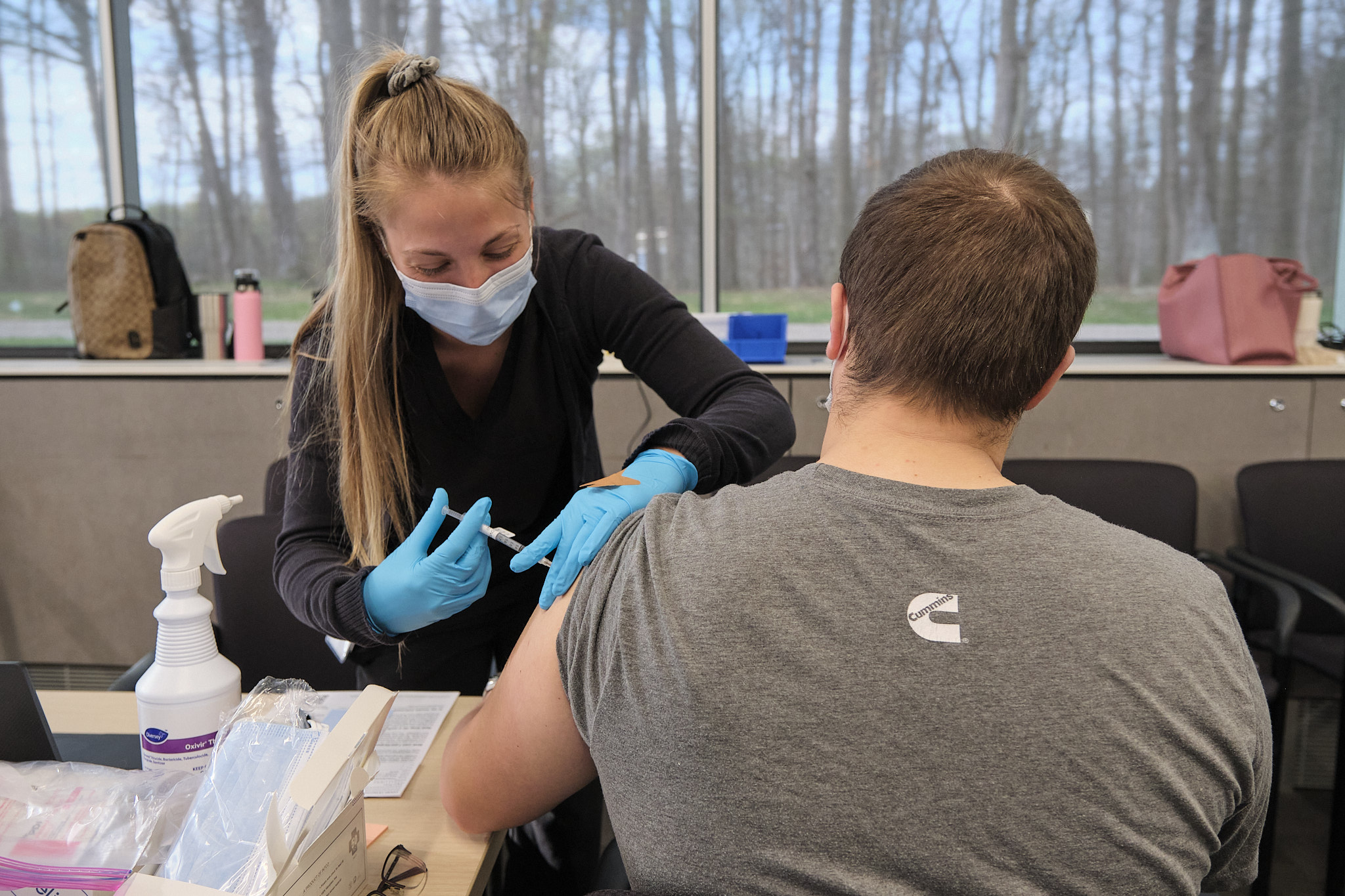 Cummins employee, Devon Harden receives his vaccination.