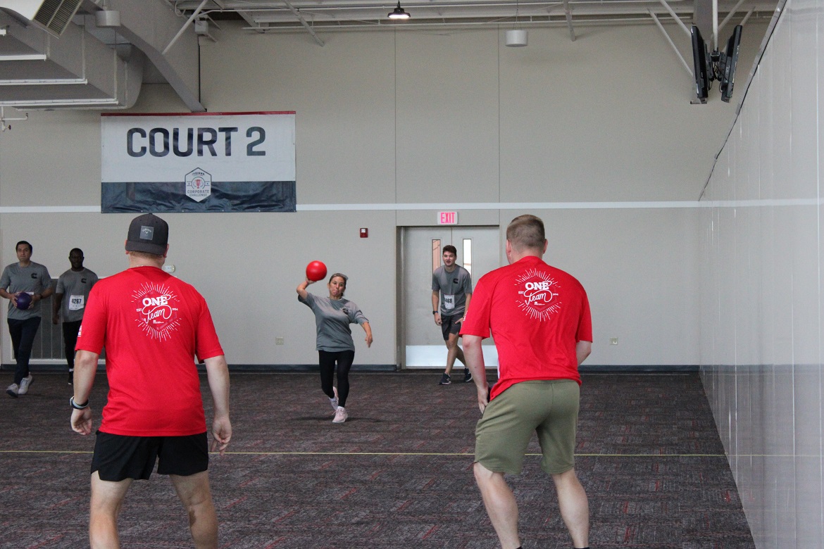 Cummins participating in dodgeball at the ISC Corporate Challenge. 