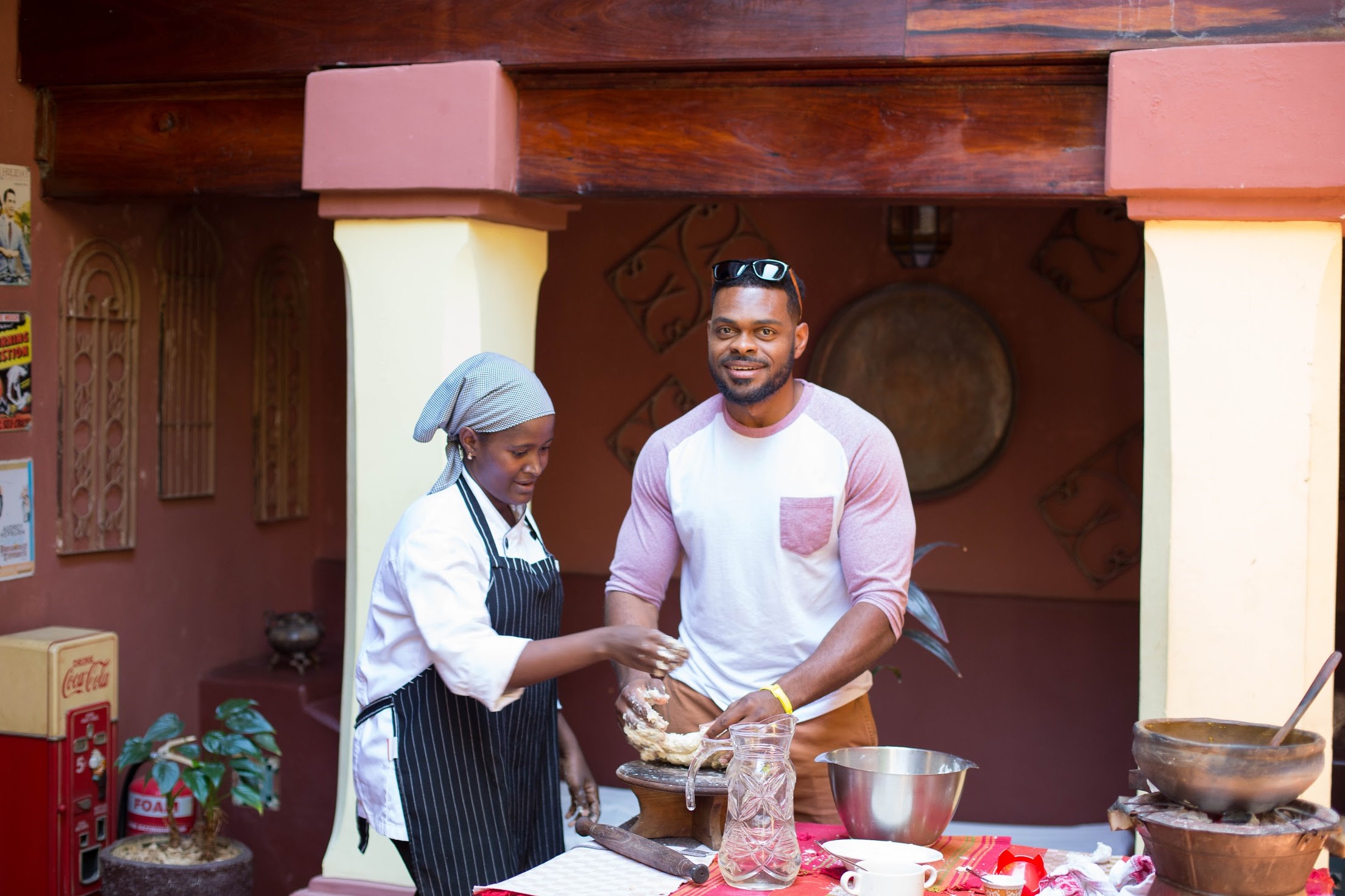 Didier learning to cook in Zanzibar