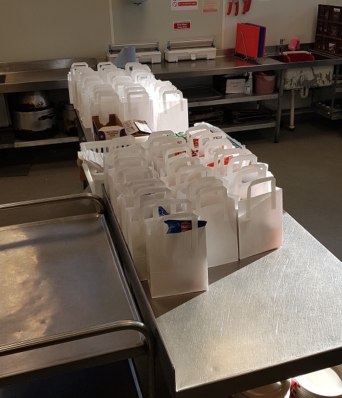 Lunches at the Daventry canteen packed and ready to go to children