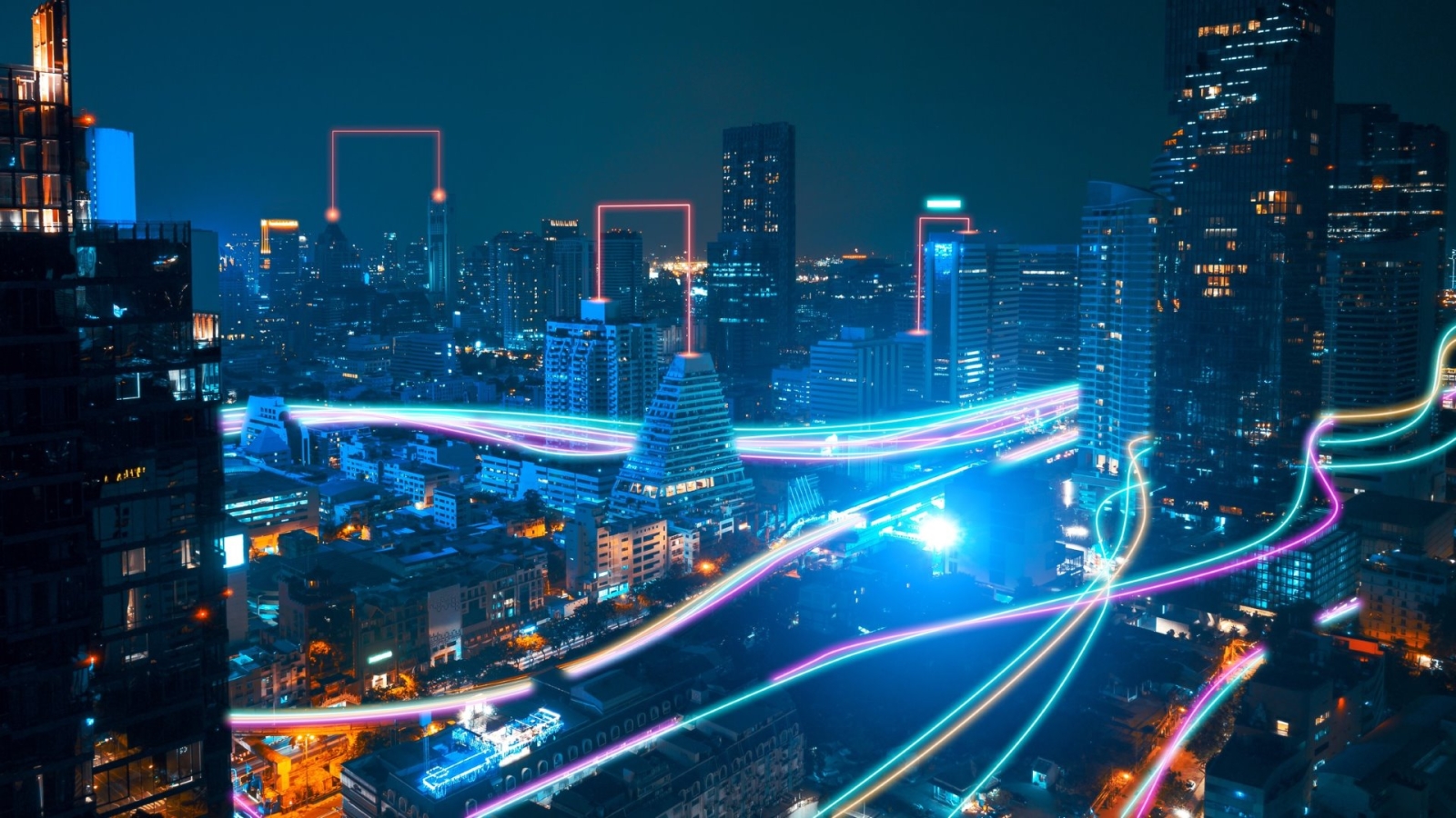 city scape with lights and electricity