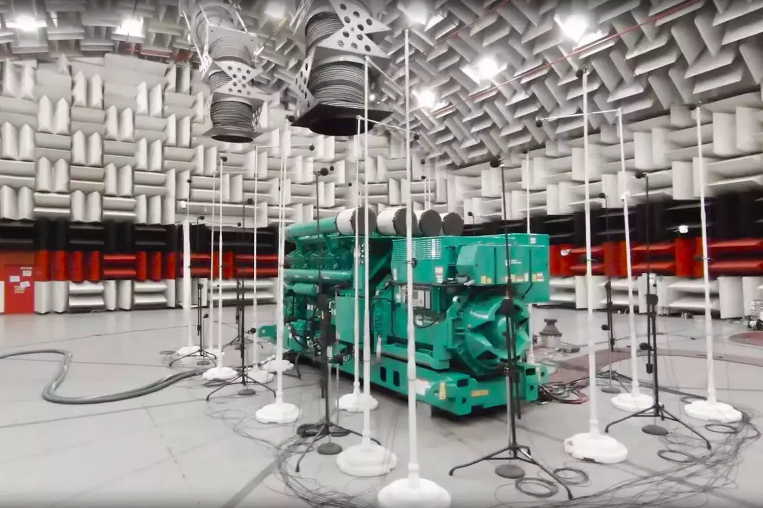 cummins generator set ready for testing inside the acoustical technology center