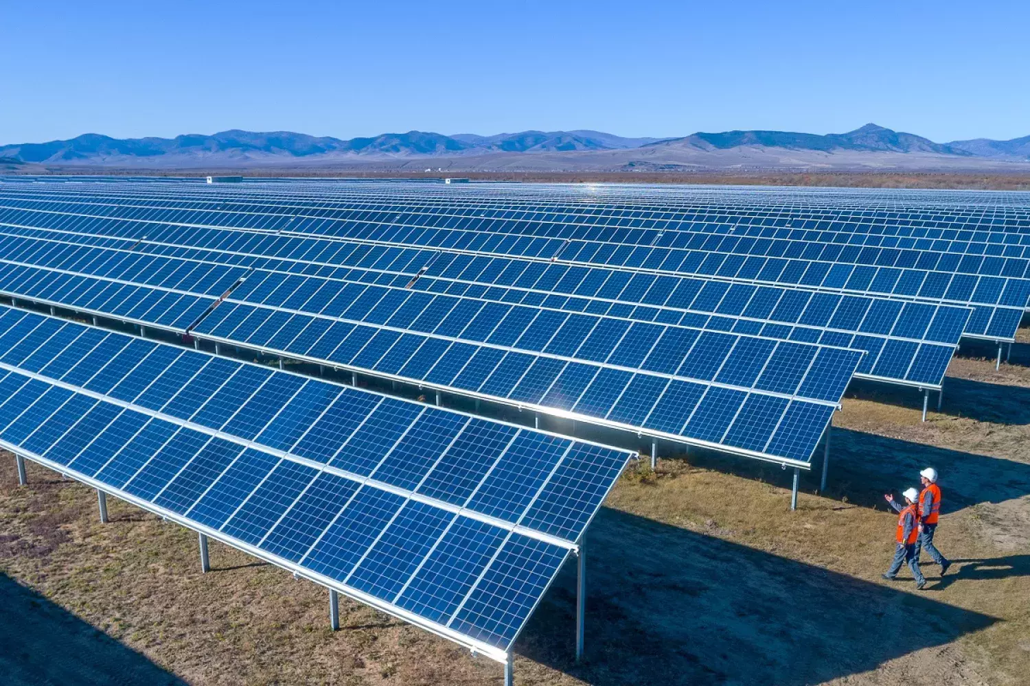 workers in solar panel field