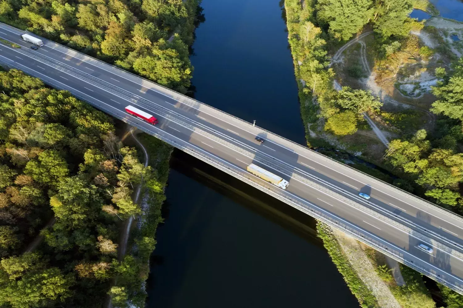 Cars driving across bridge