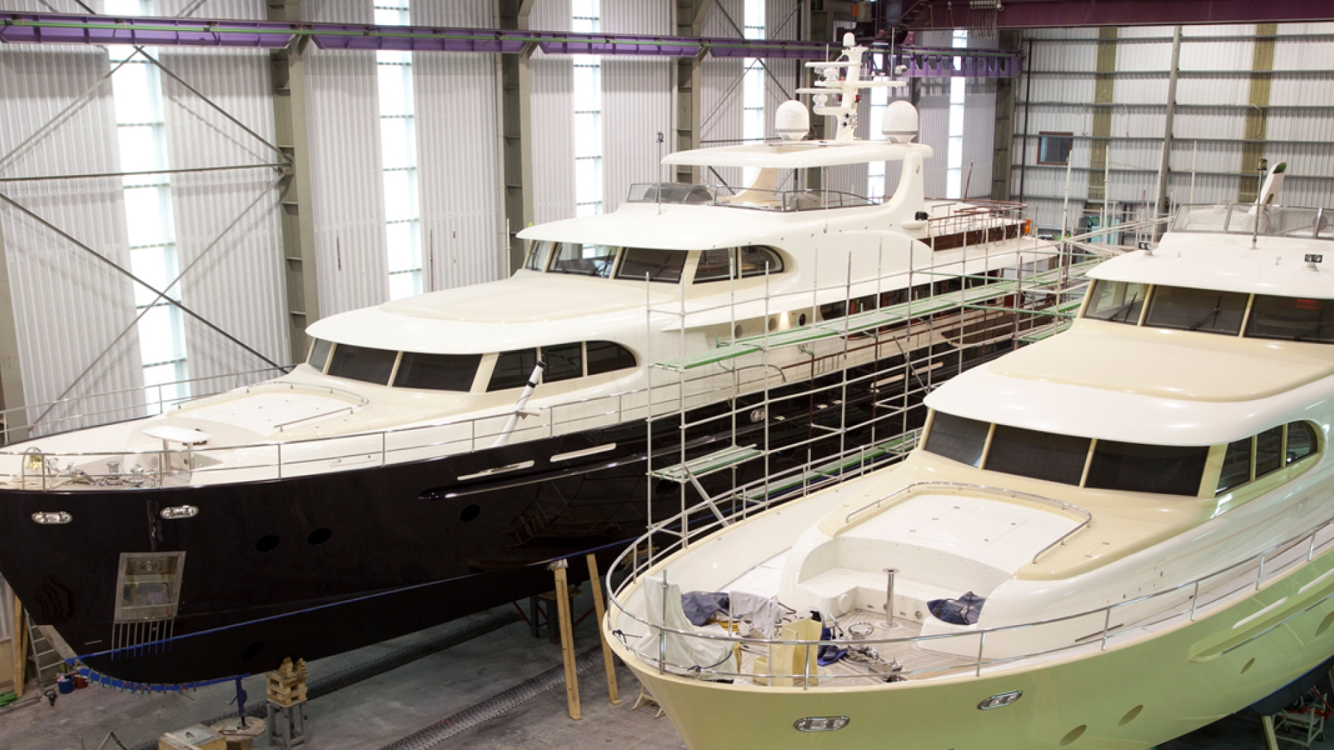 yachts in mid-build