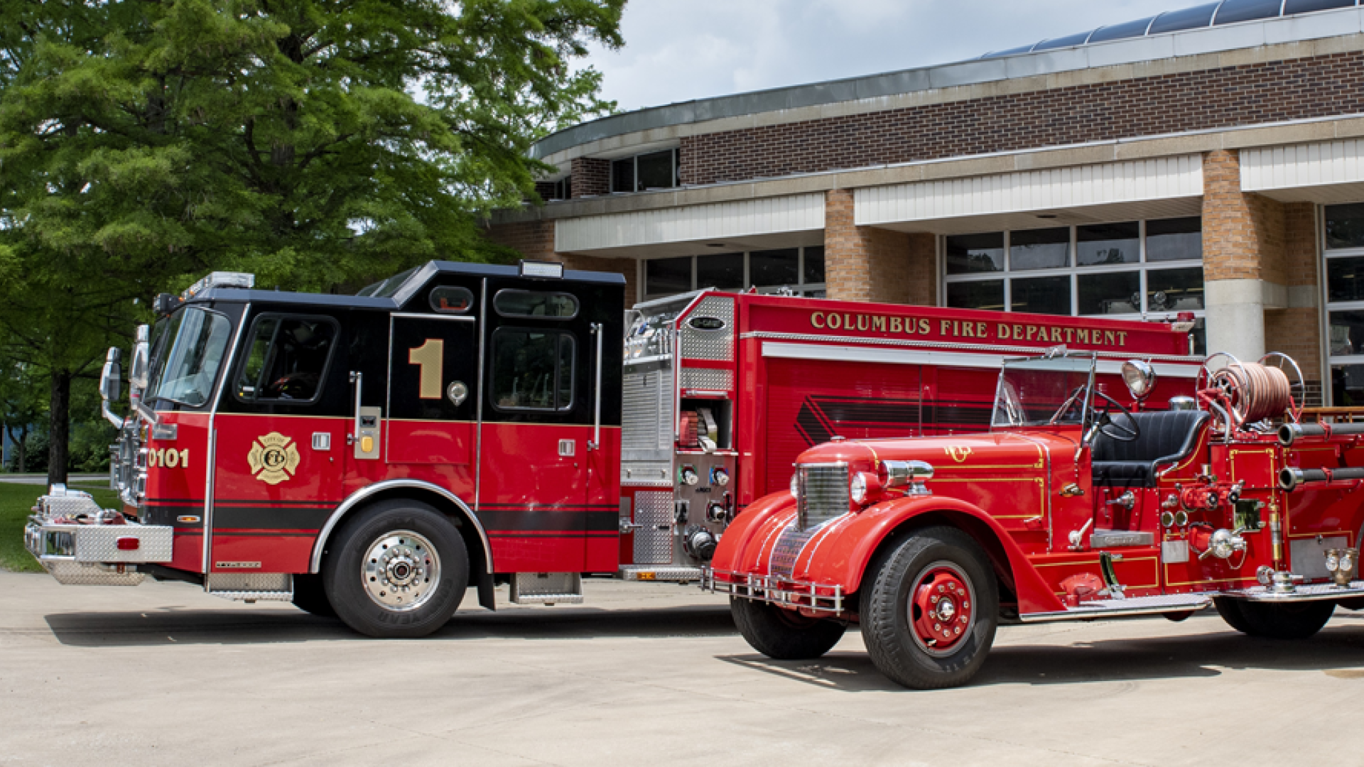 Fire trucks at fire station