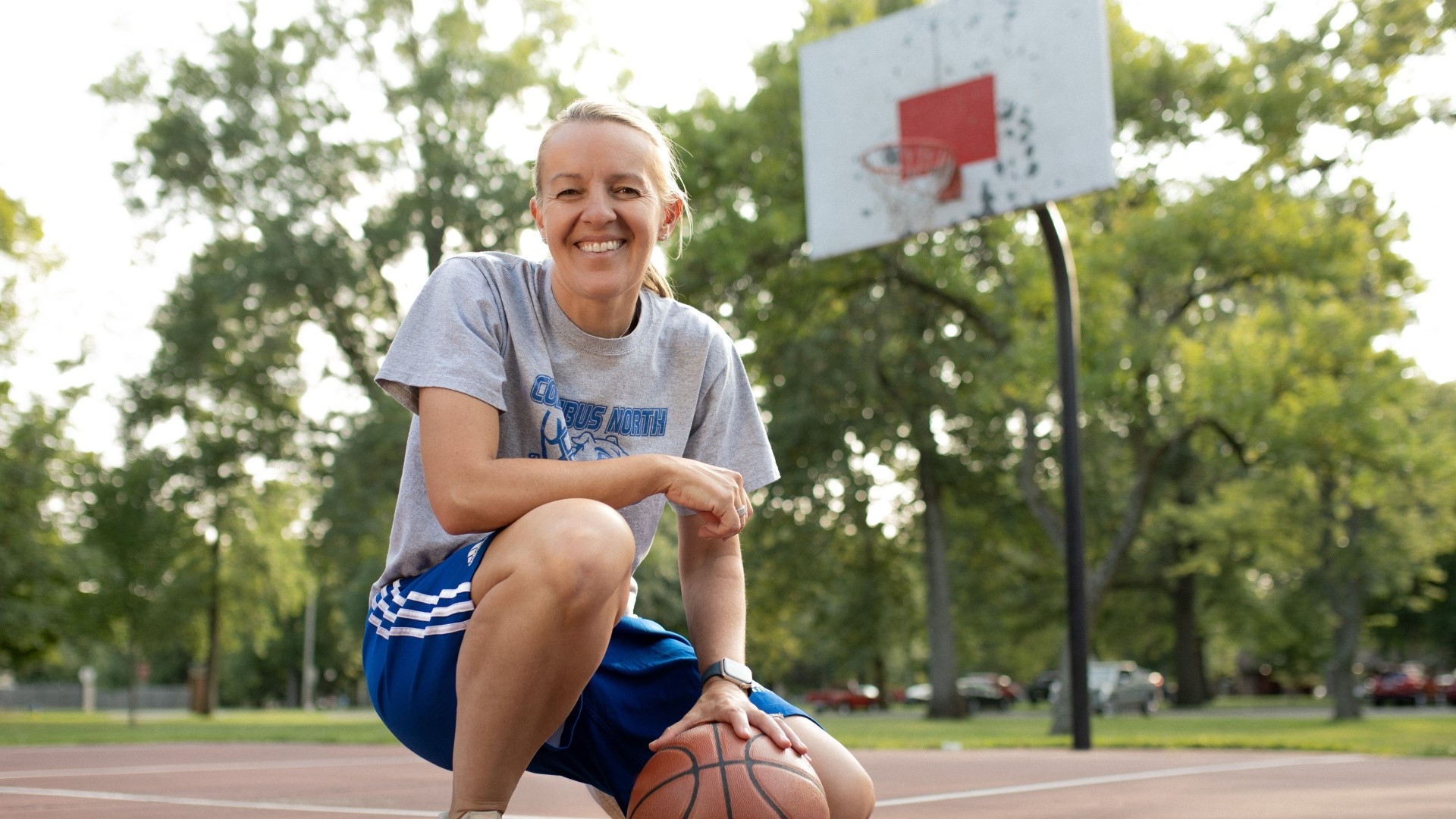 woman on basketball court