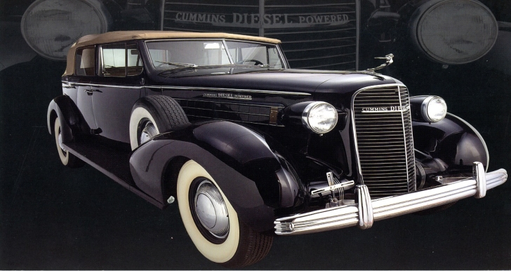 Clessie’s 1936 Cadillac Series 72 Convertible with a Cummins Model A 331 cubic inch in-line 6 diesel engine.
