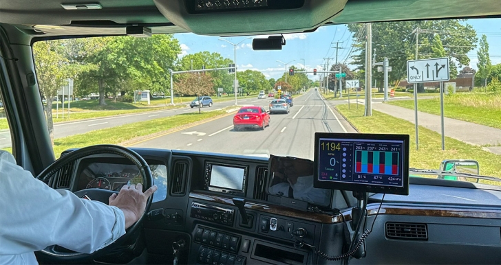 View of truck's front dashboard