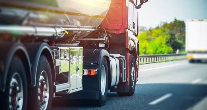 Semi driving on road