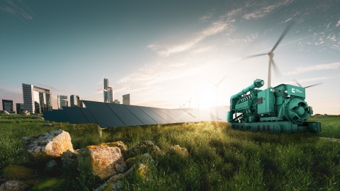 Green Cummins power generator and microgrid solution outside of a city