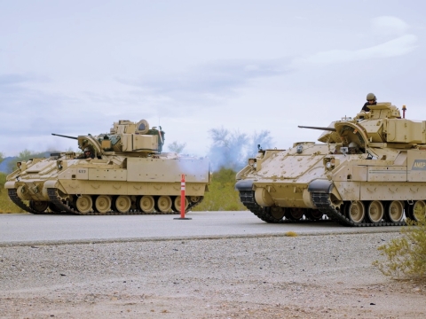 Two tanks lined up for training scenarios