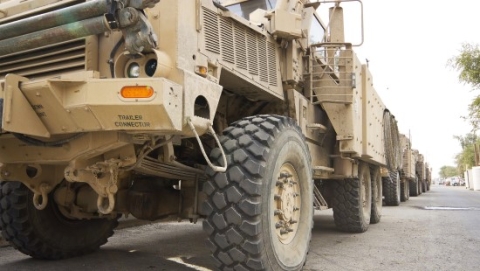 Defense trucks lined up