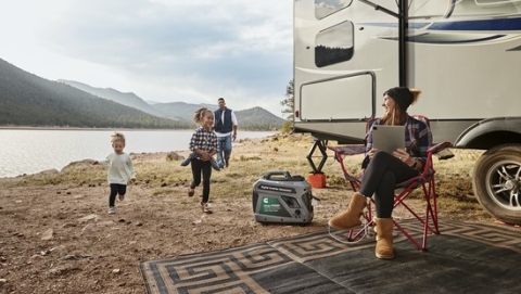 Portable generator supplying power to family RV