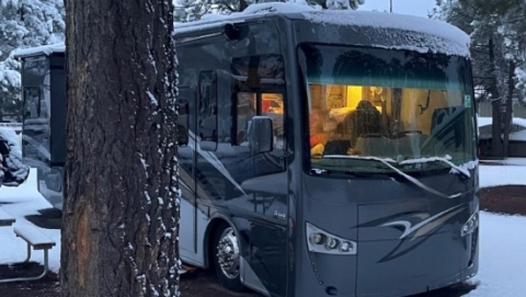 RV with snow around it during the Winter