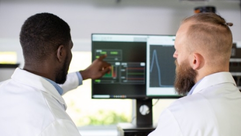 Men looking at a computer screen