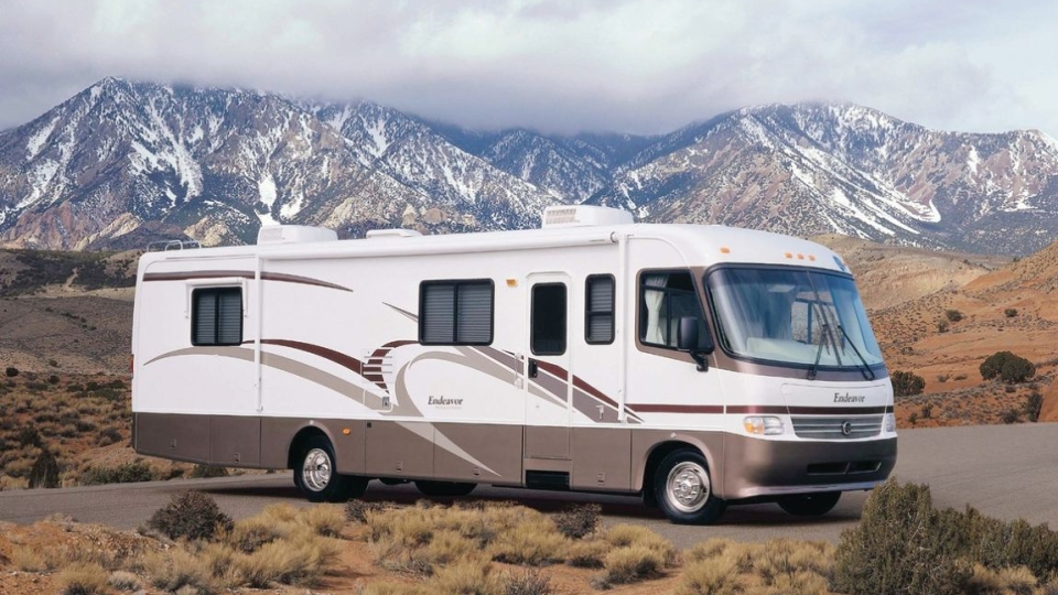 rv in desert mountain campsite 
