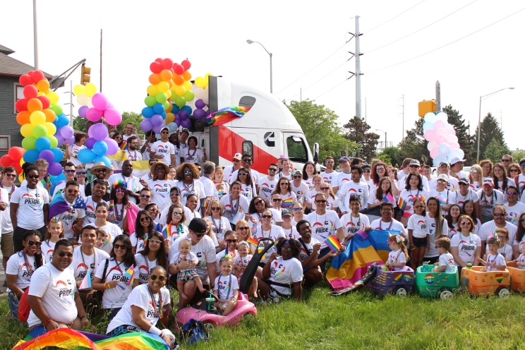 Cummins employees show their support for the LGBTQ community at the 2019 Pride parade in Indianapolis.