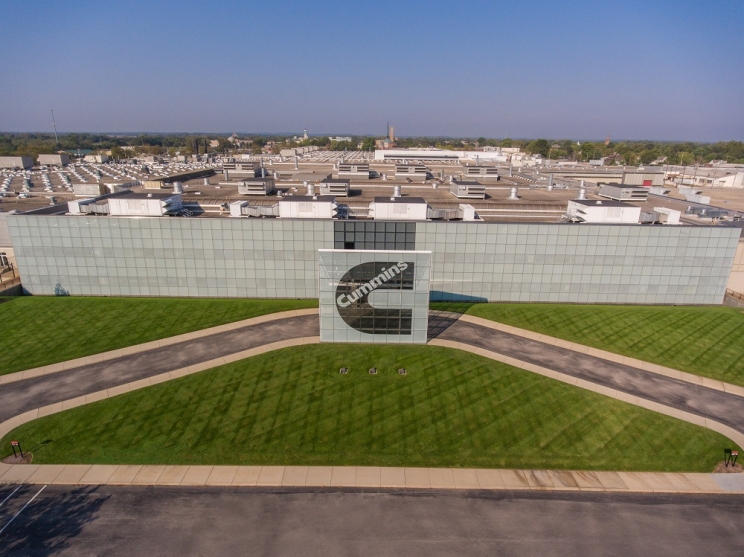 The company’s logo on display at Cummins' Columbus Engine Plant in Columbus, Indiana (U.S.).