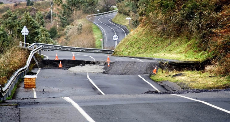 Road destroyed because of earthquake