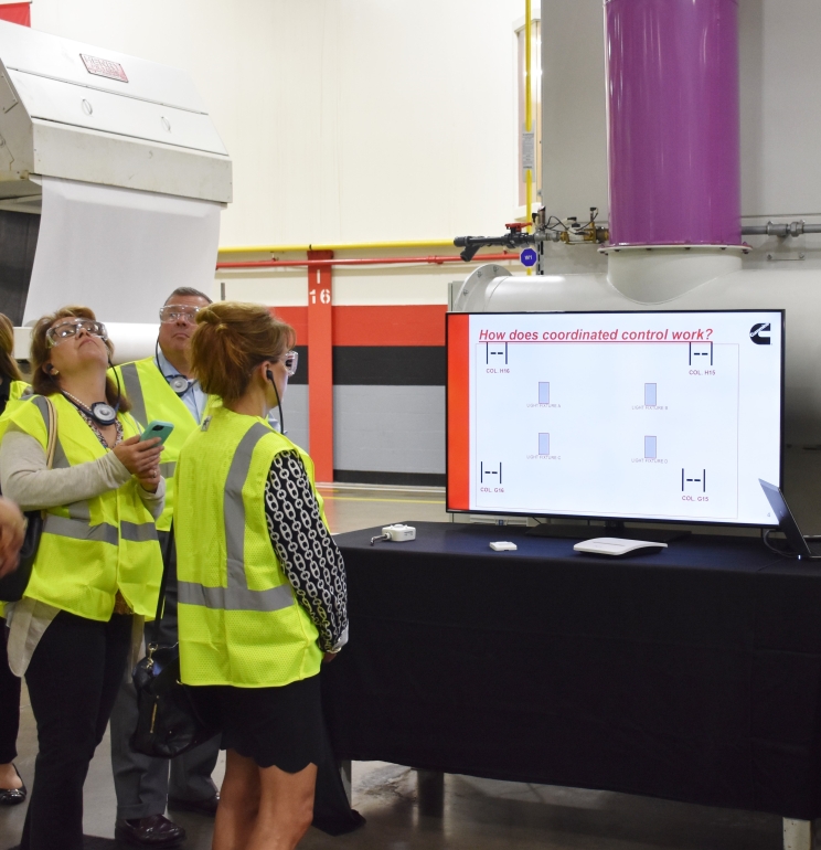 Cummins employees conduct a tour of the Jamestown Engine Plant in Jamestown, New York (U.S.A.) featuring its new LED lighting system. The plant has taken many steps to reduce the energy it uses and is participating in the Department of Energy’s Better Buildings’ Challenge.