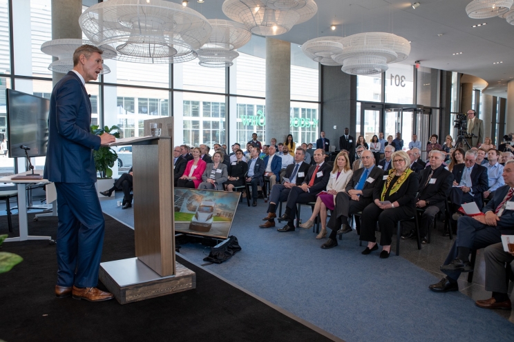 Cummins CEO Tom Linebarger addresses the company's Annual Meeting in Indianapolis. 