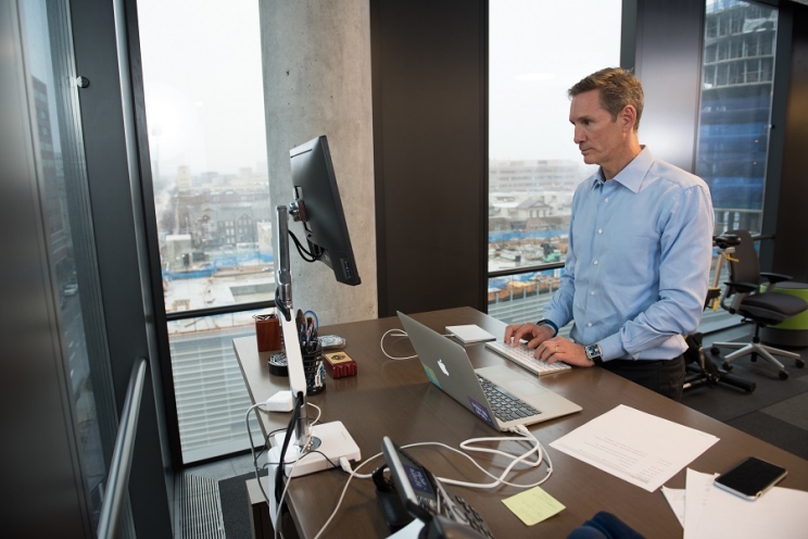 Chairman and CEO Tom Linebarger at his desk Indianapolis. Like many Cummins employees he's working remotely during the COVID-19 crisis.