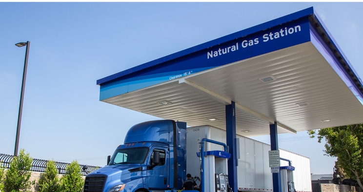 semi parked at natural gas fuel station