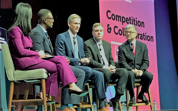 Cummins Chairman and CEO Tom Linebarger (center) participates in a panel on trade with China sponsored by the Business Roundtable.