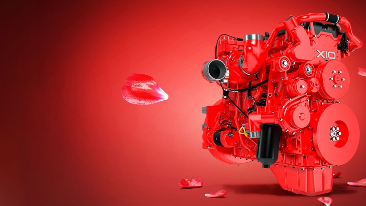 Cummins X10 engine with flower petals