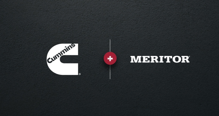 Cummins and Meritor logos on black background