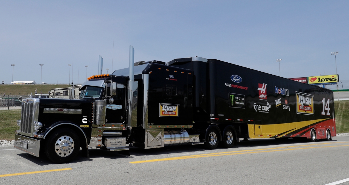 The hauler containing Clint Bowyer’s No. 14 Ford depends on a Cummins engine to get the NASCAR team to its next race. The hauler containing Clint Bowyer’s No. 14 Ford depends on a Cummins engine to get the NASCAR team to its next race.