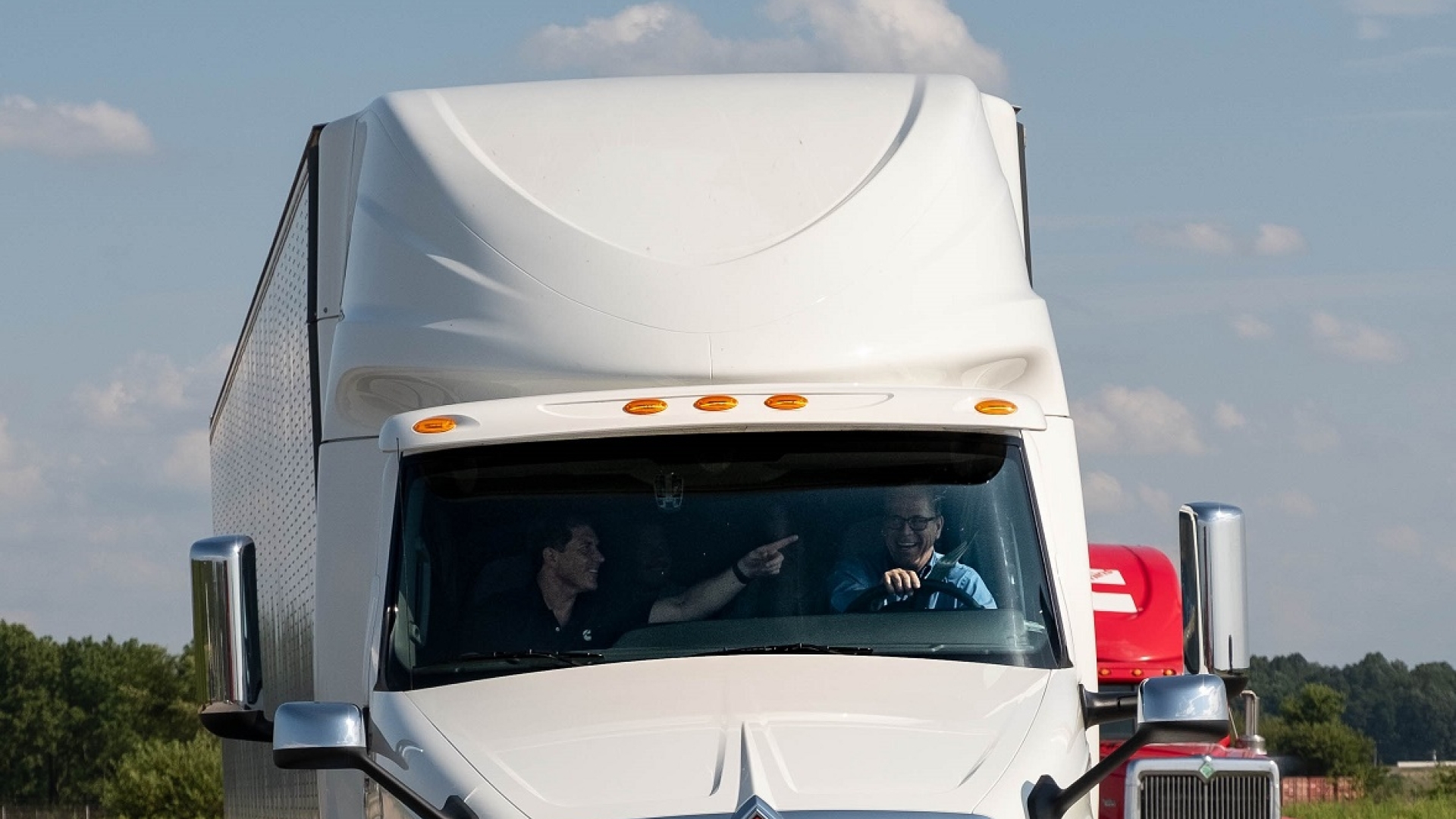 U.S. Sen. Mike Braun takes the wheel of a tractor-trailer powered by a Cummins X15 engine. U.S. Sen. Mike Braun takes the wheel of a tractor-trailer powered by a Cummins X15 engine.