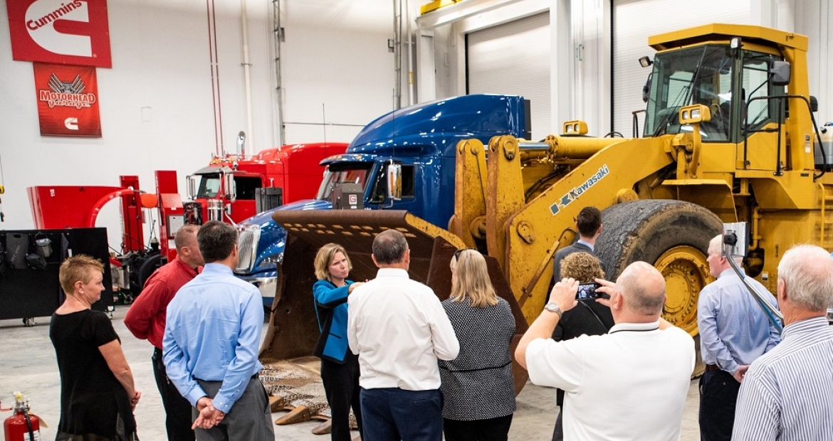 Vice President and Chief Technical Officer Jennifer Rumsey leads a tour at the new Cummins Machine Integration Center.