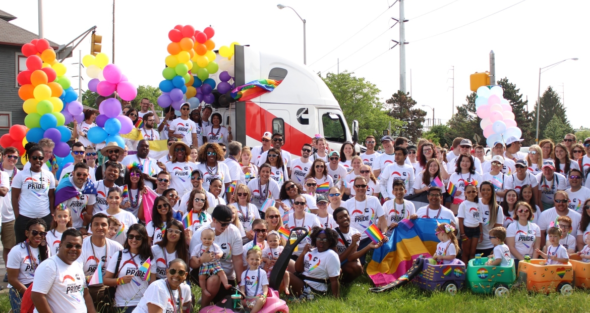 Cummins employees show their support for the LGBTQ community at the 2019 Pride parade in Indianapolis.