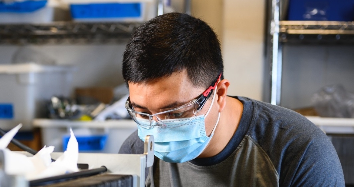 An employee works at the Cummins Fuel Cell & Hydrogen Technology campus in Mississauga, Ontario (Canada), a center for the company’s fuel cell and hydrogen production, research and development initiatives.