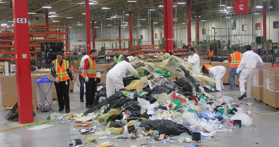 Cummins employees in Charleston, South Carolina, performed a dumpster dive to learn more about their waste stream during a previous celebration of June Environmental Month.