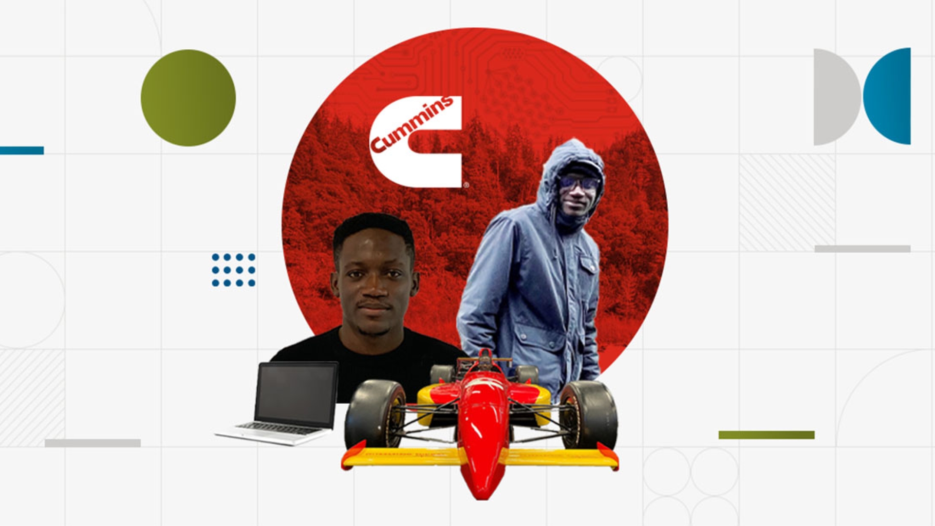 Mayowa's photo shown in front of a red background
