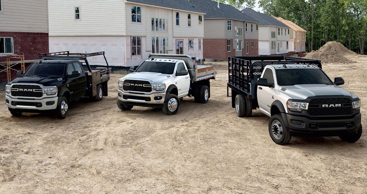 Lineup of RAM trucks with Cummins 6.7 engine