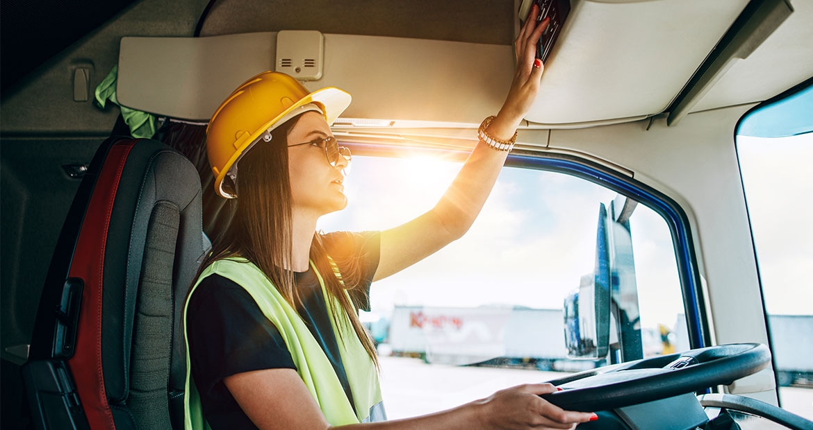 Woman driving semi truck