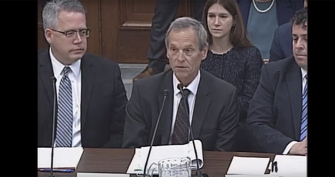 Dr. Wayne Eckerle, seated middle, testifies in front of the House Energy and Commerce Subcommittee on Environment and Climate Change in Washington, D.C. Dr. Wayne Eckerle, seated middle, testifies in front of the House Energy and Commerce Subcommittee on Environment and Climate Change in Washington, D.C.
