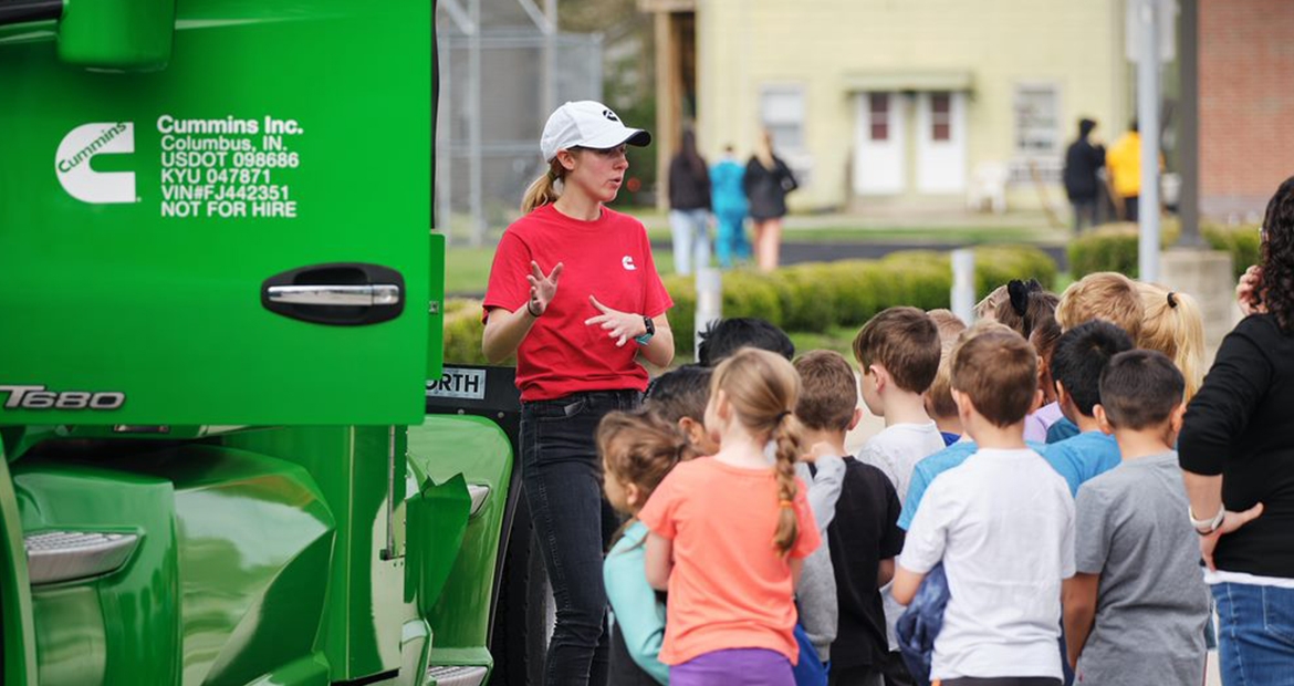 Cummins engineers teaching students about Cummins powered products