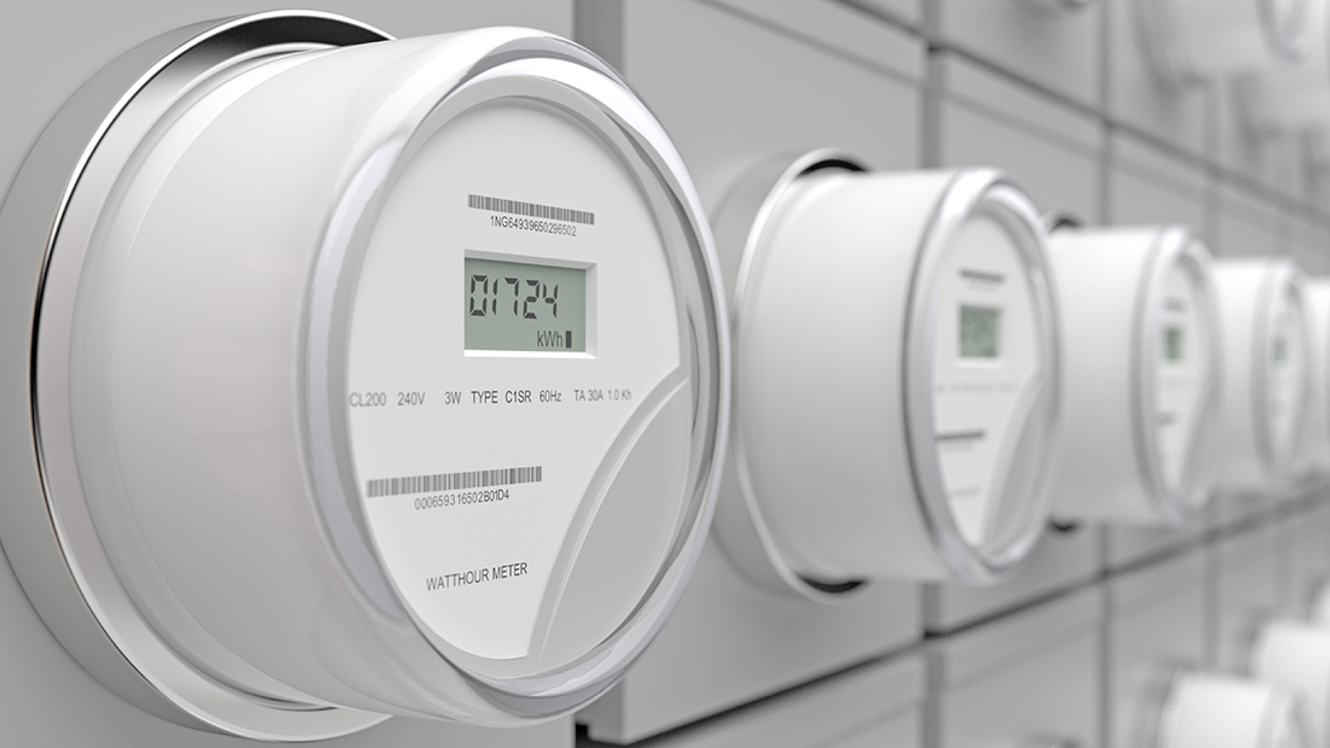 A row of electrical usage meters.