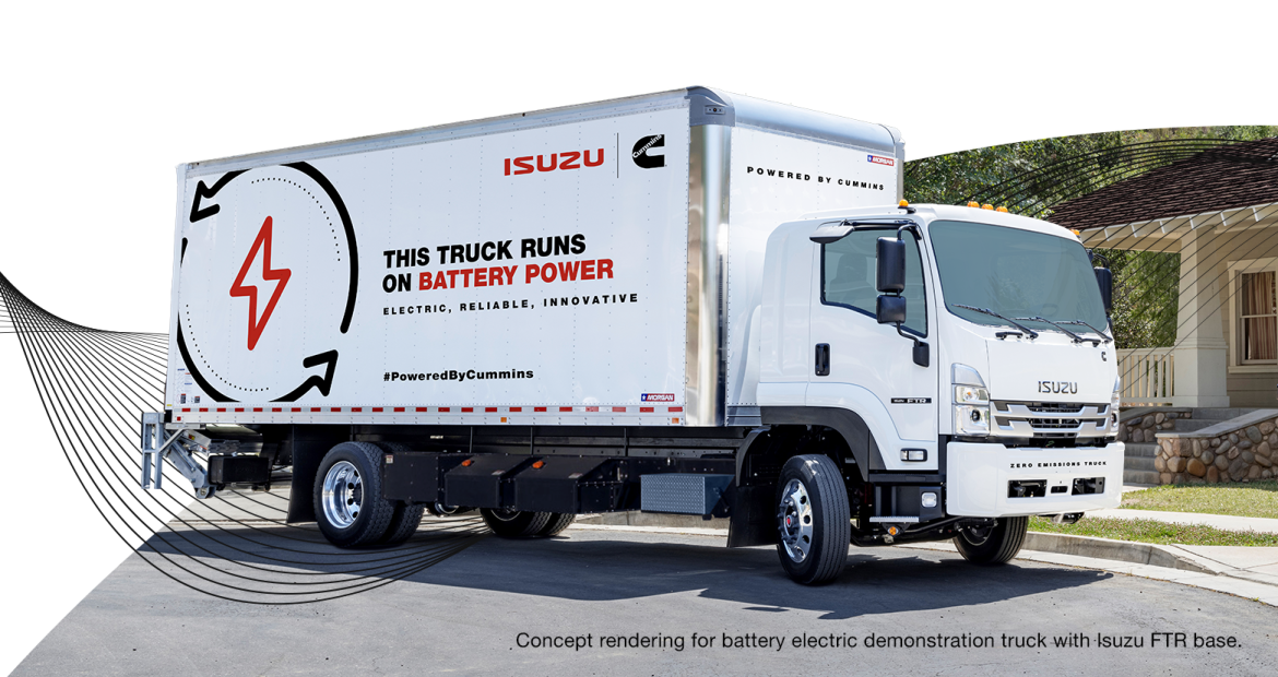 Concept rendering for battery electric demonstration truck with Isuzu base