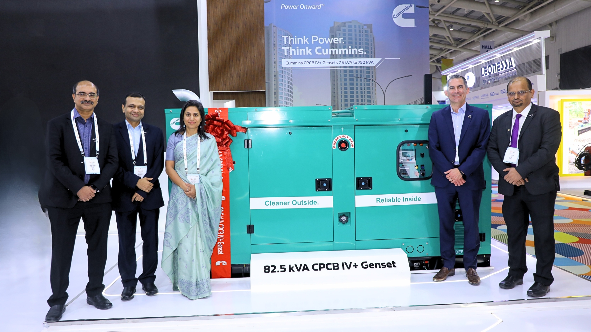 Cummins leadership at the unveiling of the CPCB IV+ compliant 82.5 kVA genset at CII EXCON 2025