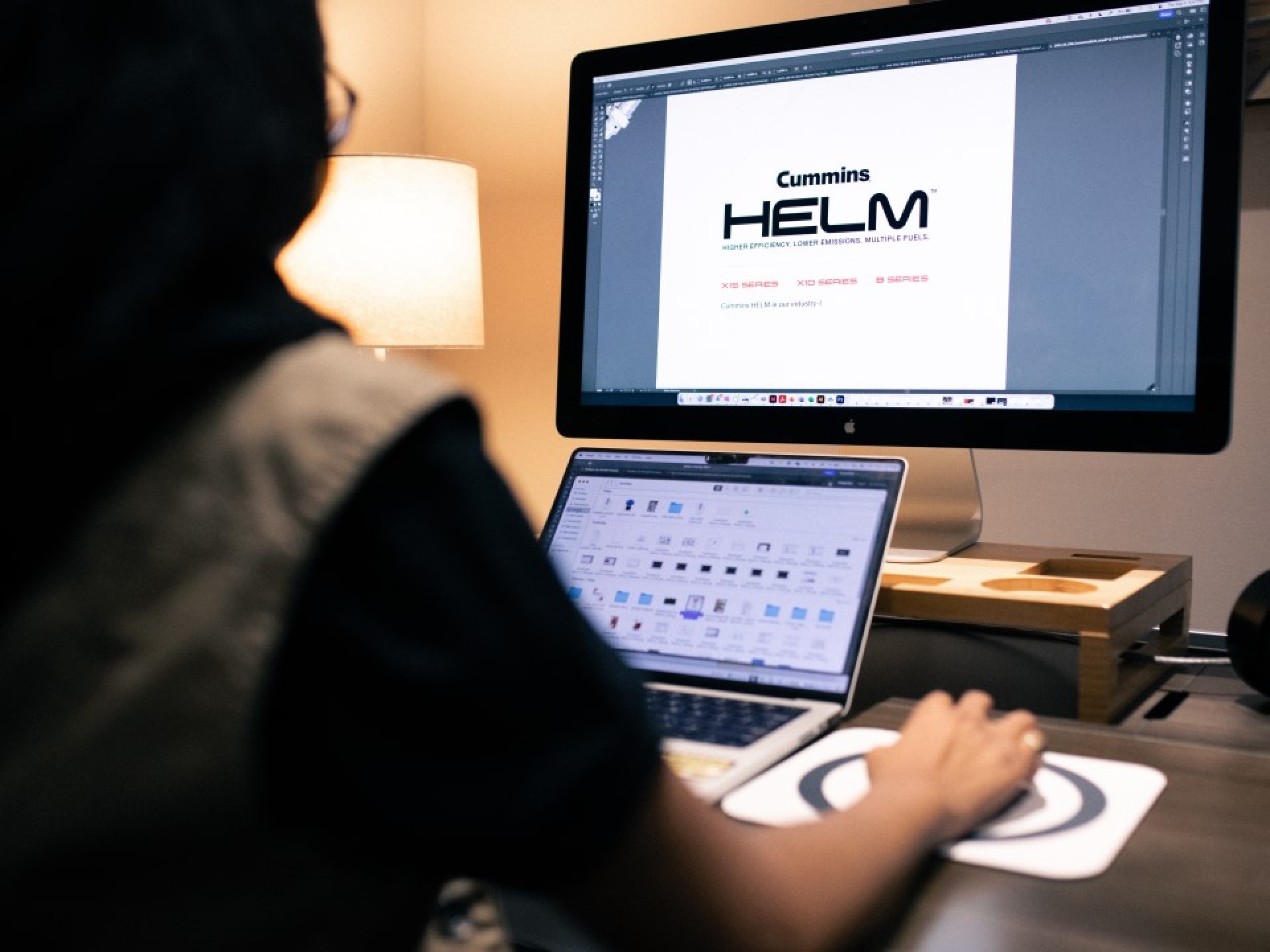 Shavonn editing a Cummins HELM image for cummins.com